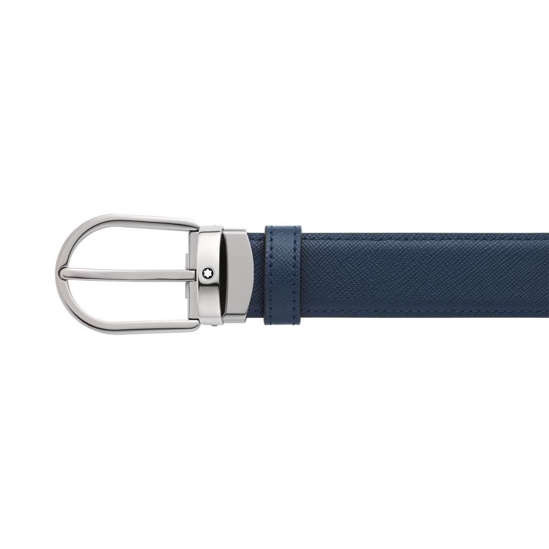 Horseshoe Buckle Black/Blue 30 mm Reversible Leather Belt