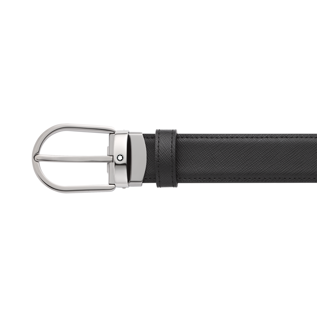 Horseshoe Buckle Black/Blue 30 mm Reversible Leather Belt