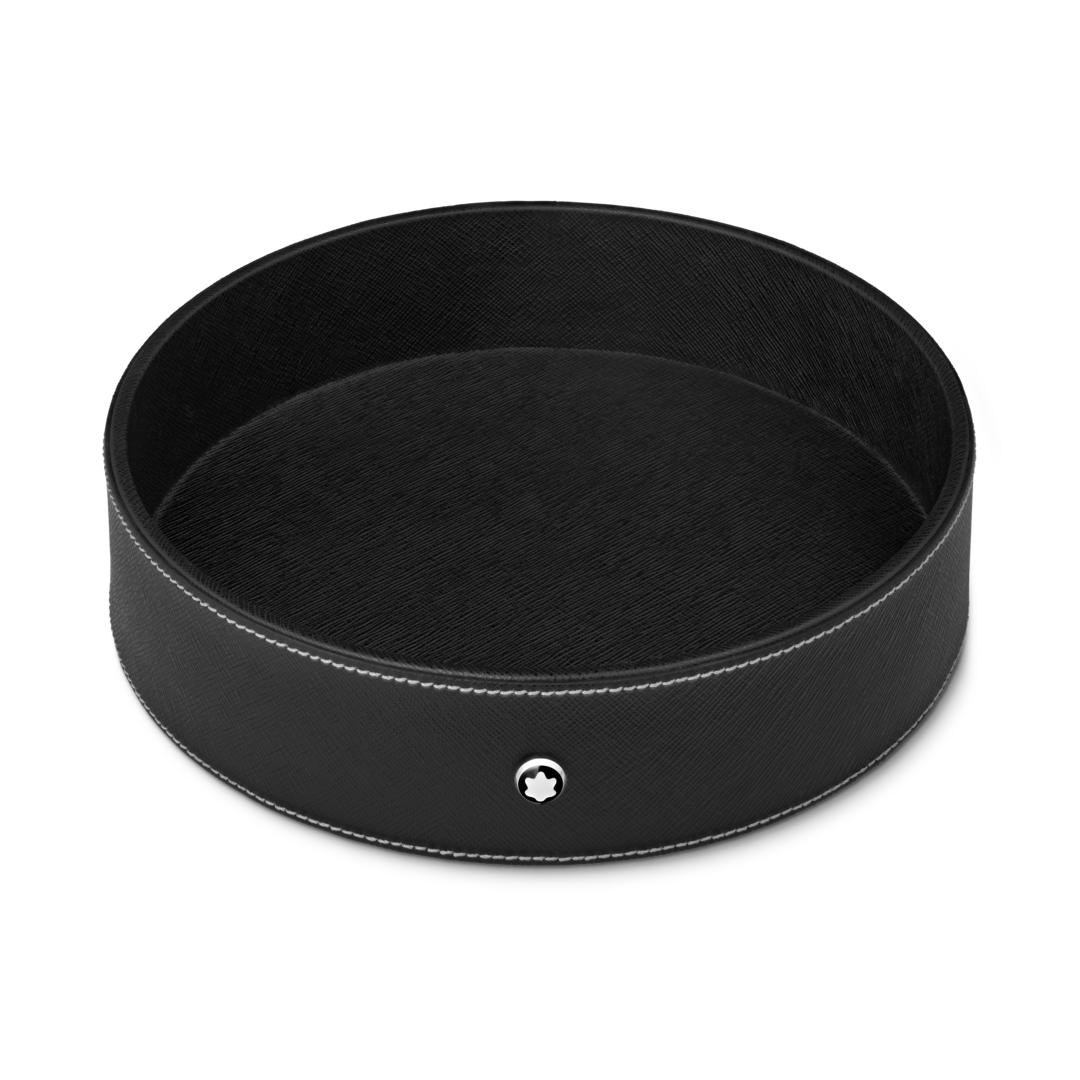 Plateau de bureau rond en cuir noir (Grand)