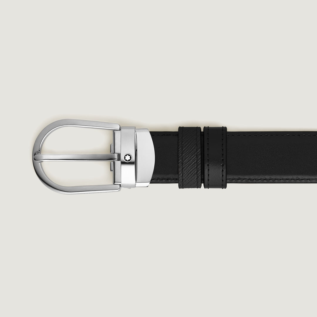 Horseshoe Buckle Black/Black 30mm Reversible Leather Belt