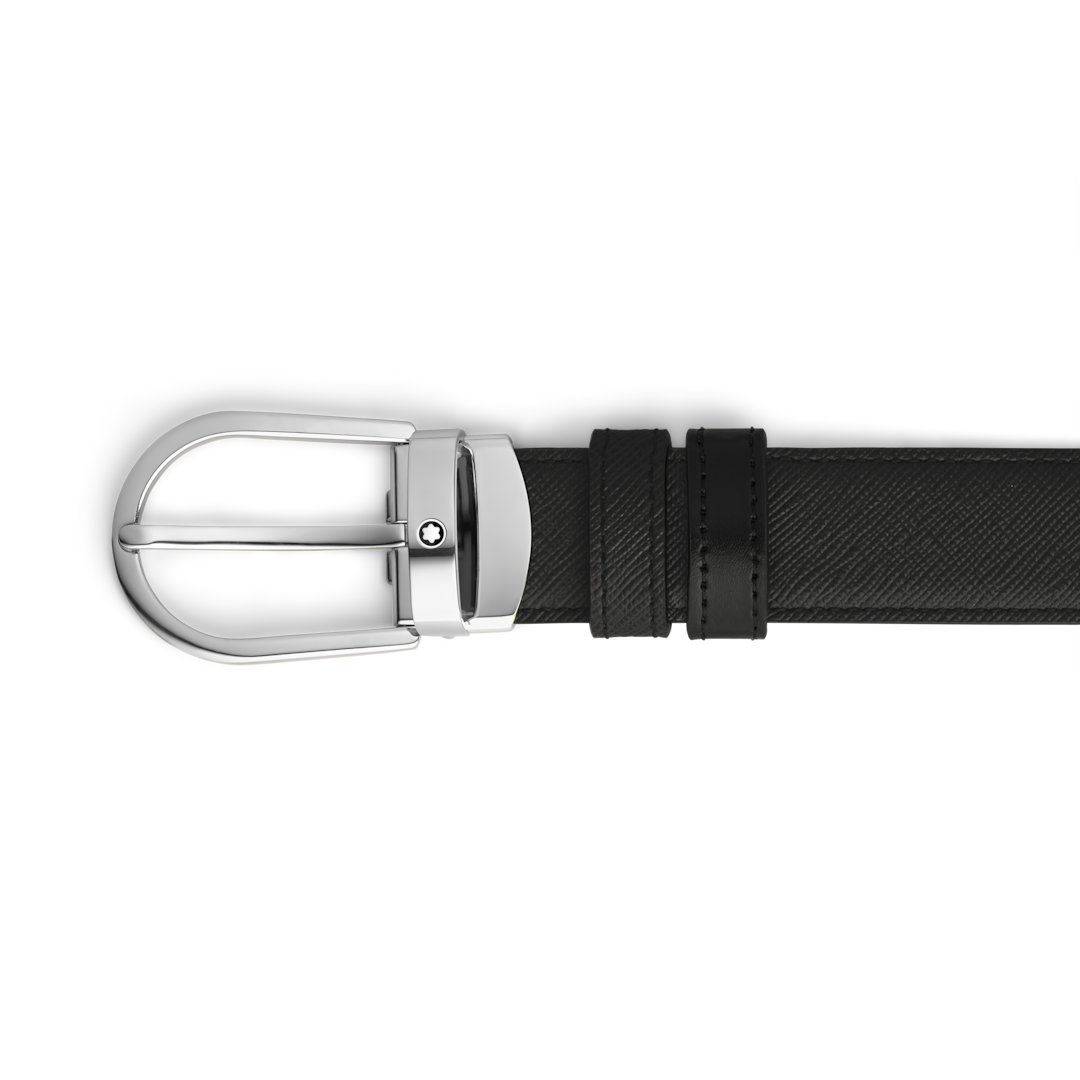 Horseshoe Buckle Black/Black 30mm Reversible Leather Belt