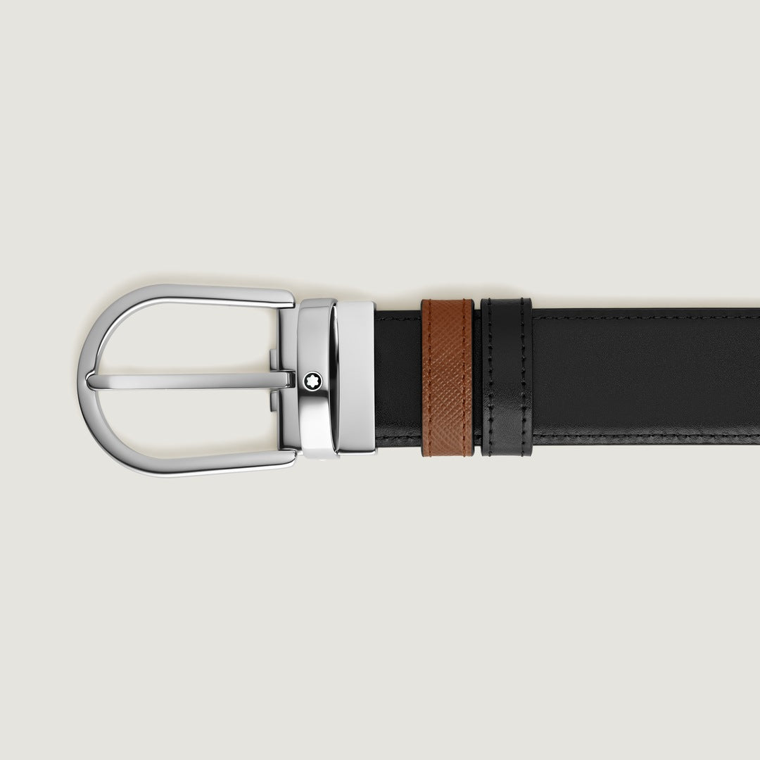Horseshoe Buckle Fauve/Black 35mm Reversible Leather Belt