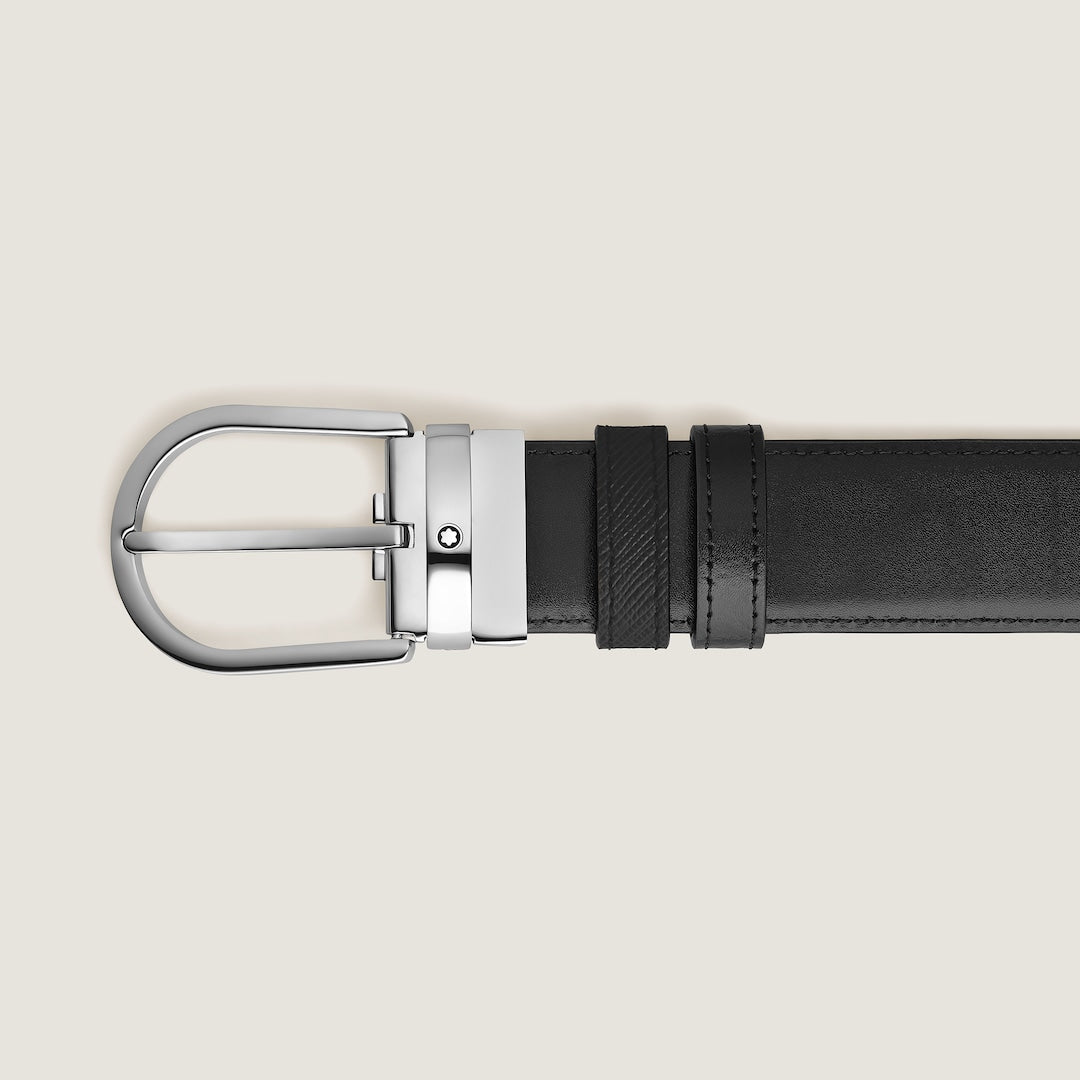 Horseshoe Buckle Black /Black 35mm Reversible Leather Belt