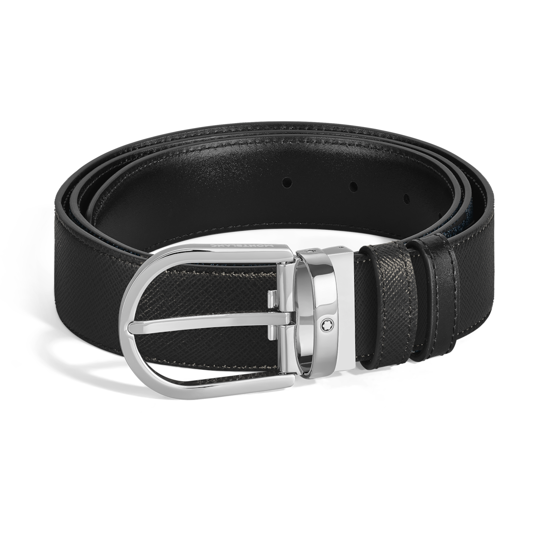 Horseshoe Buckle Black /Black 35mm Reversible Leather Belt