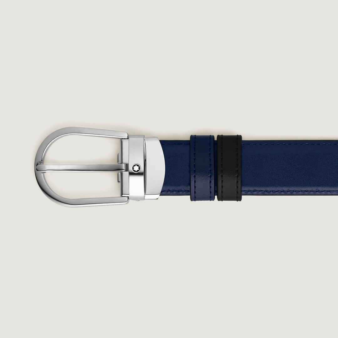 Horseshoe buckle black/ink blue 30mm reversible leather belt