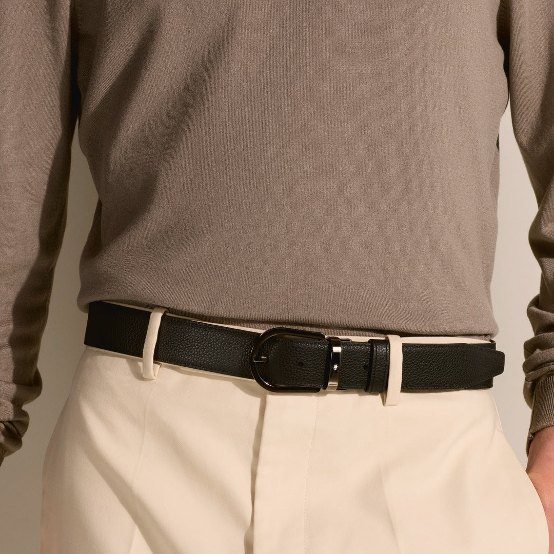 Horseshoe buckle night blue/black 35 mm reversible leather belt