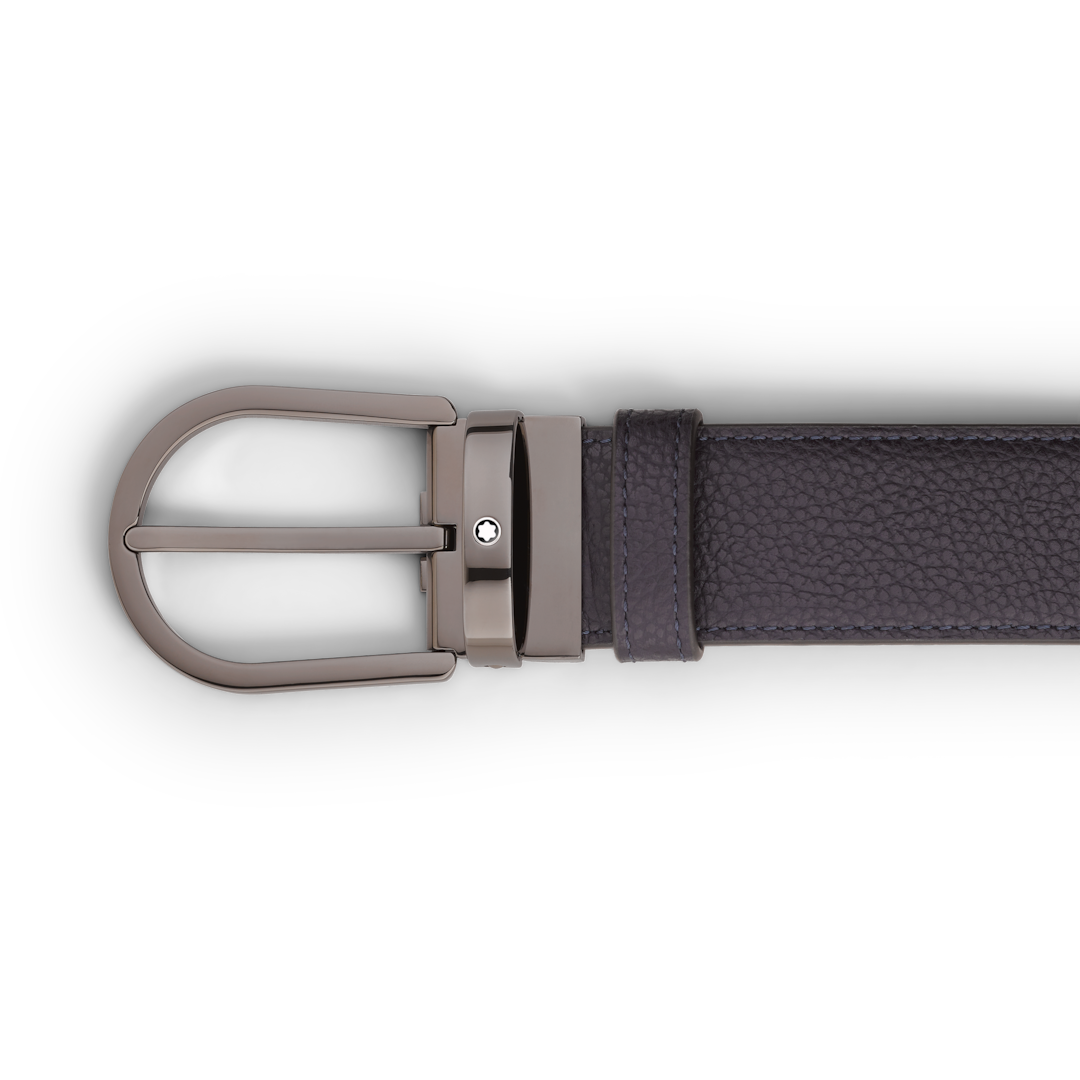 Horseshoe buckle night blue/black 35 mm reversible leather belt