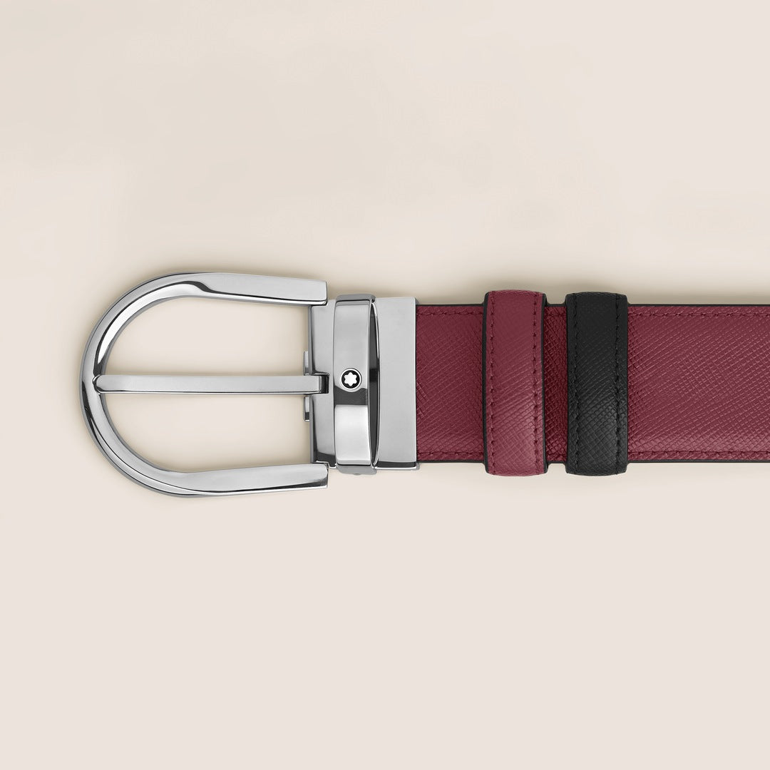 Horseshoe Buckle Black/Cassis 35mm Reversible Leather Belt