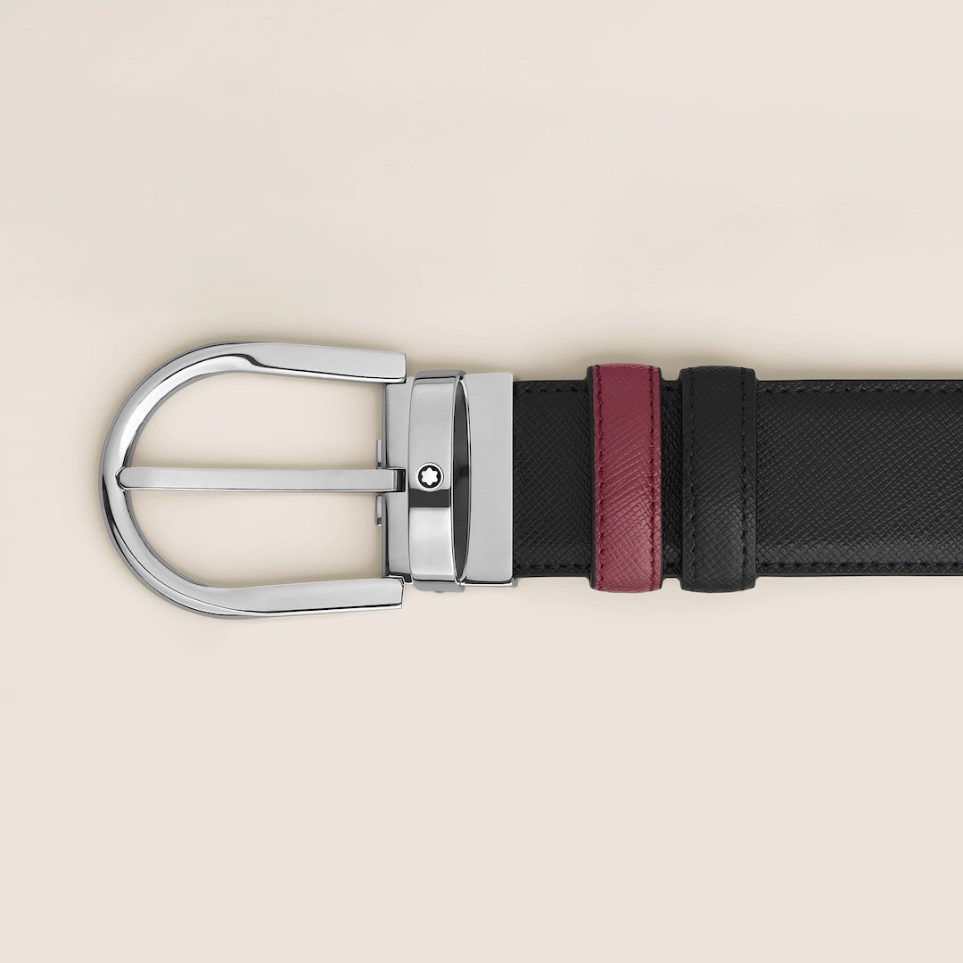 Horseshoe Buckle Black/Cassis 35mm Reversible Leather Belt