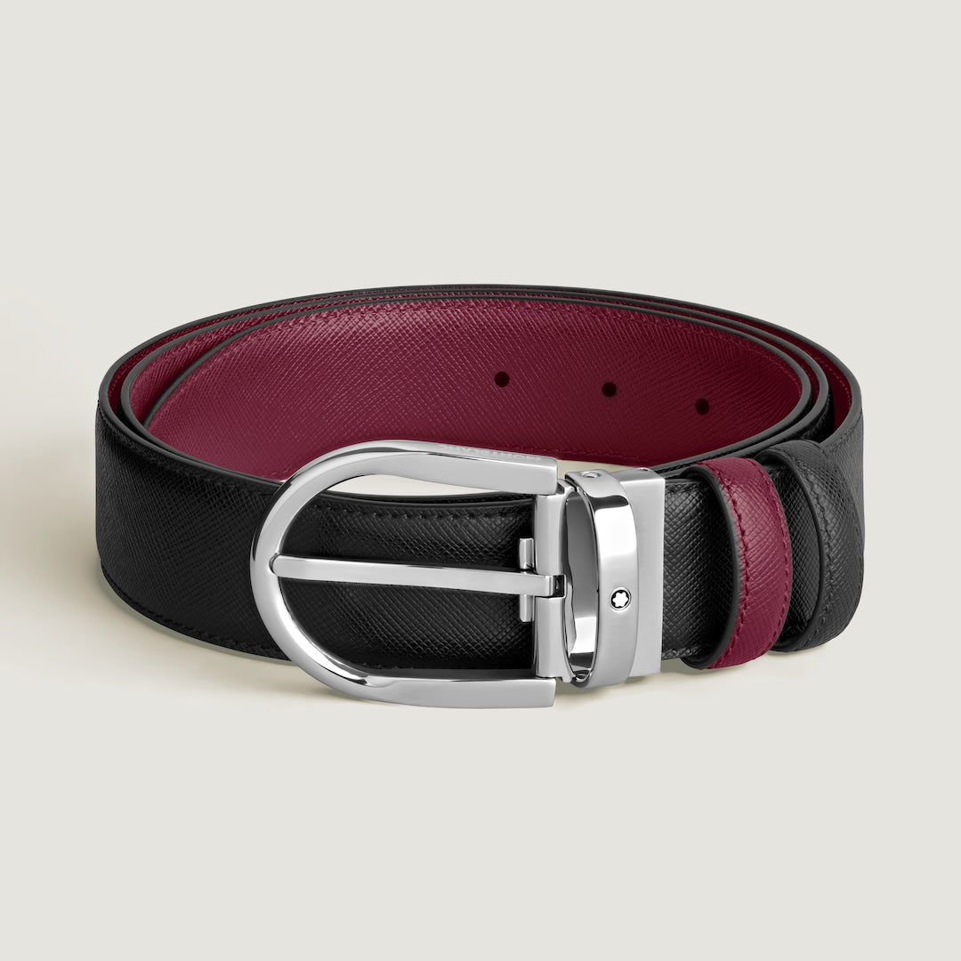 Horseshoe Buckle Black/Cassis 35mm Reversible Leather Belt