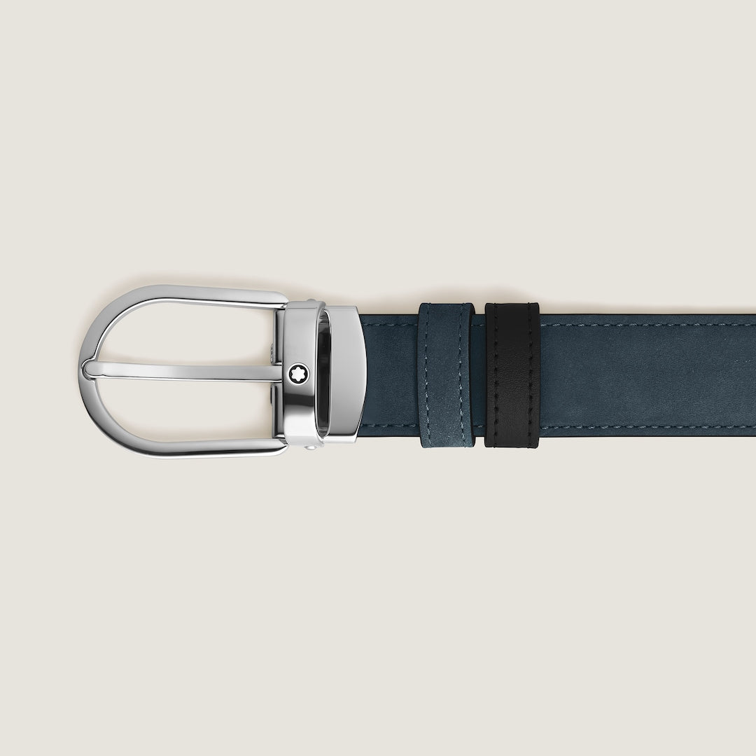 Horseshoe buckle velvet blue/black 30mm reversible leather belt