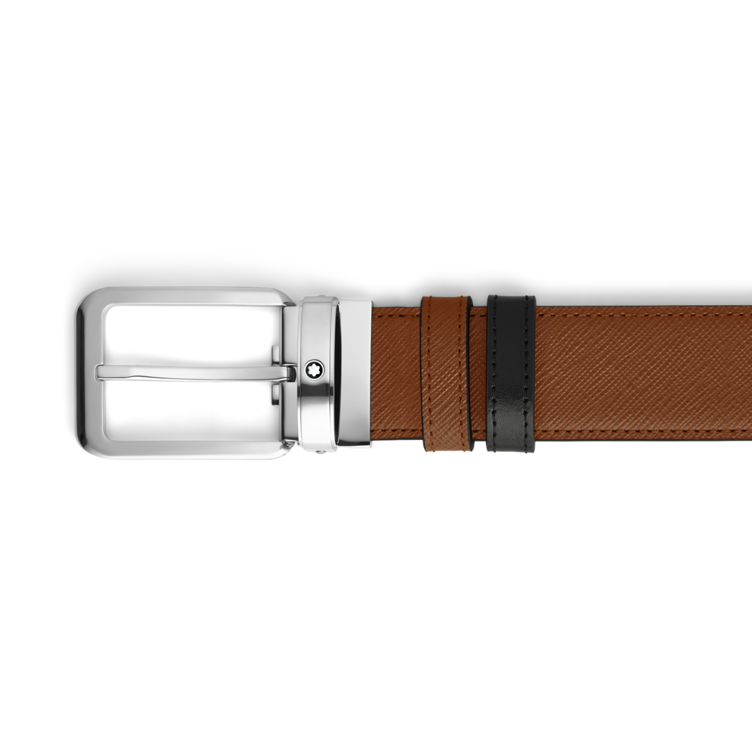 Rectangular Buckle Fauve/Black 35mm Reversible Leather Belt
