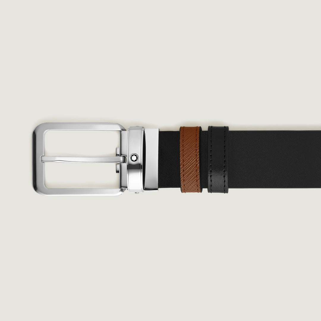 Rectangular Buckle Fauve/Black 30mm Reversible Leather Belt