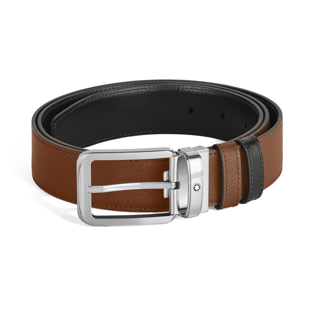 Rectangular Buckle Fauve/Black 30mm Reversible Leather Belt