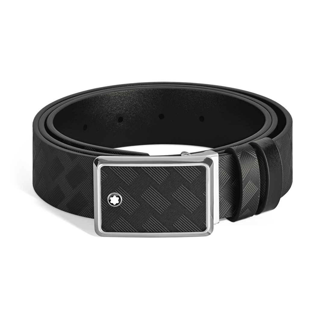 Marquetry plate buckle black/black 30mm reversible leather belt