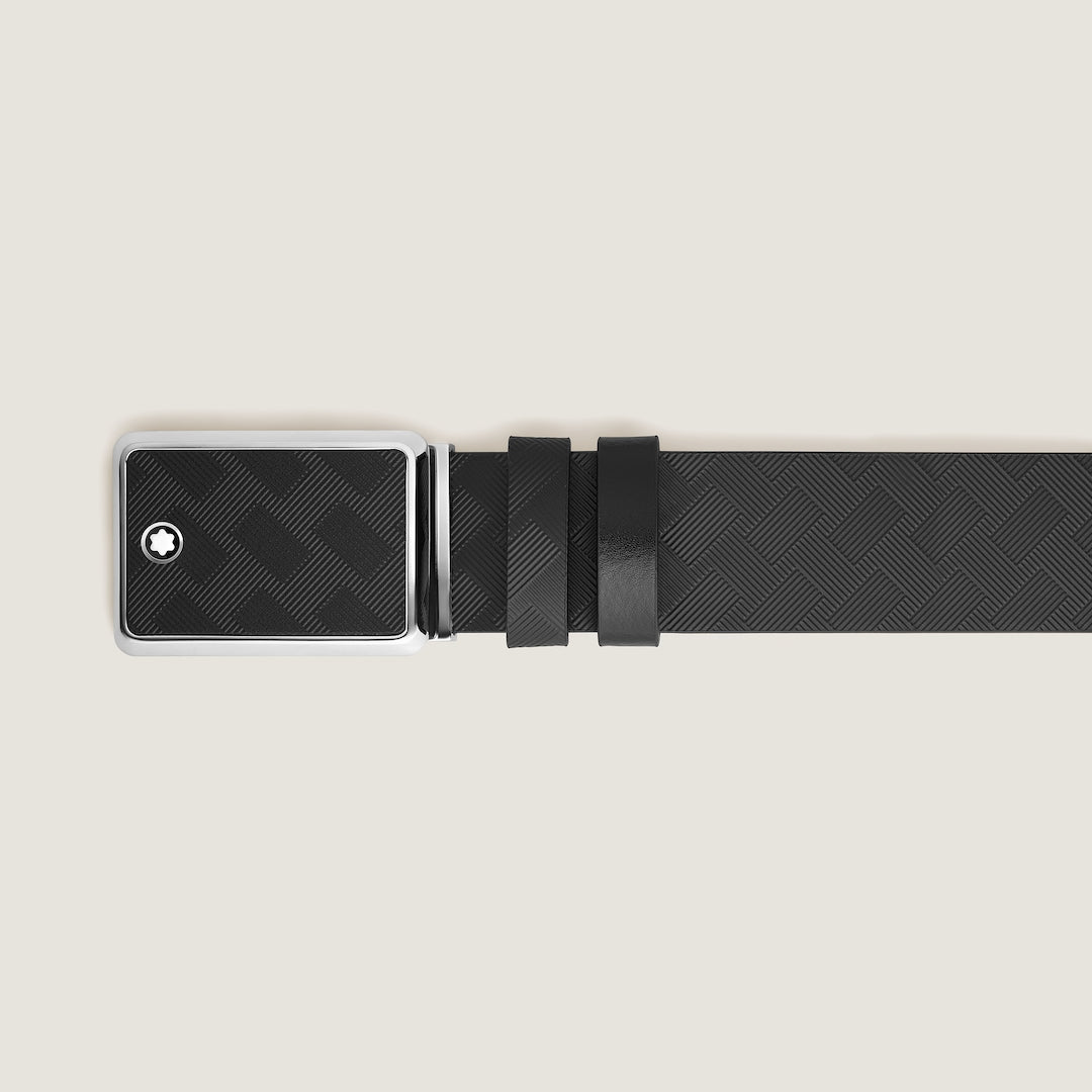 Marquetry plate buckle black/black 30mm reversible leather belt