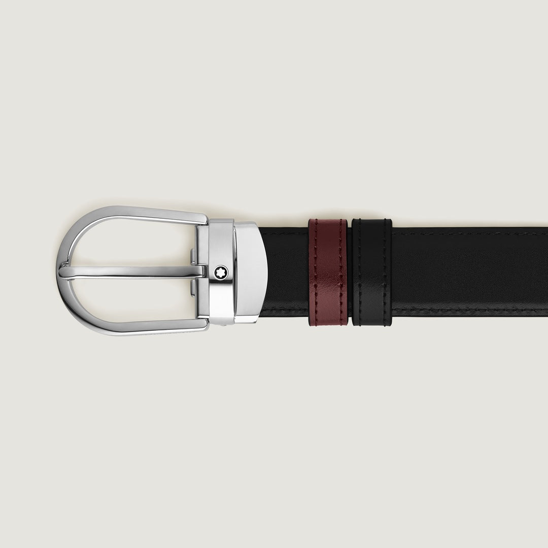 Horseshoe Buckle Black/Burgundy 30mm Reversible Leather Belt