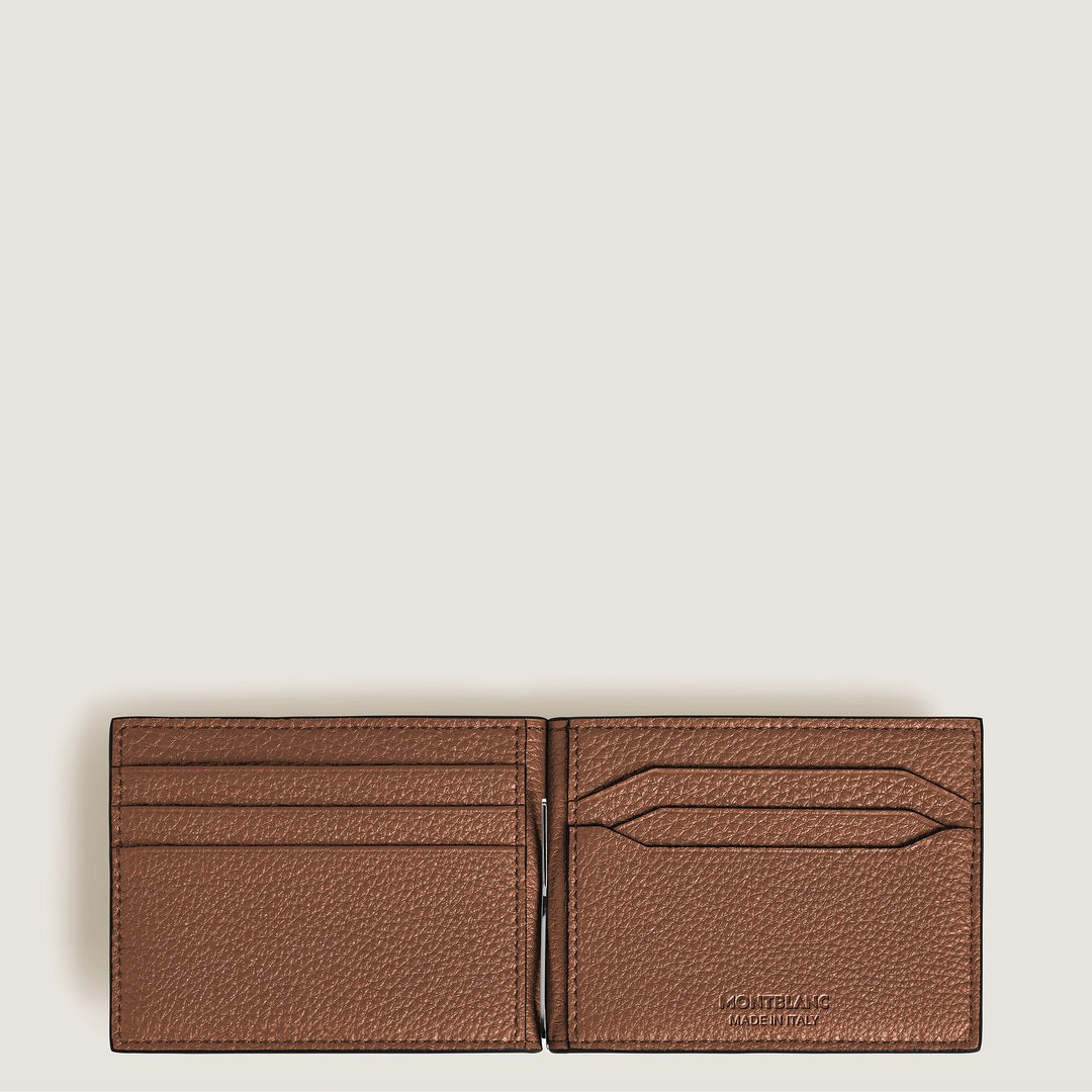 Portefeuille 6 compartiments pour cartes avec pince à billets en cuir grainé