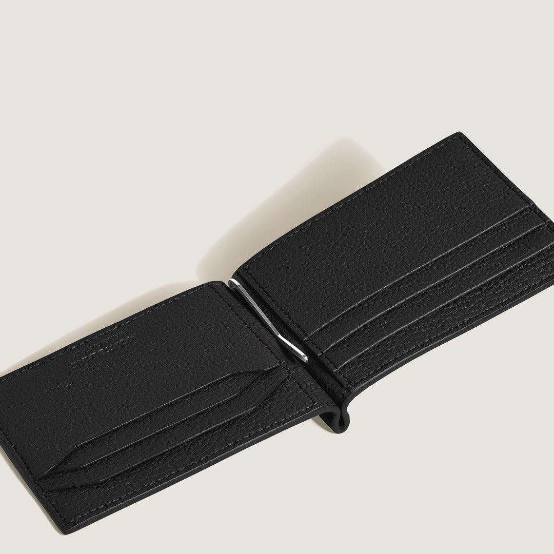 Portefeuille 6 cartes avec pince à billets en cuir grainé