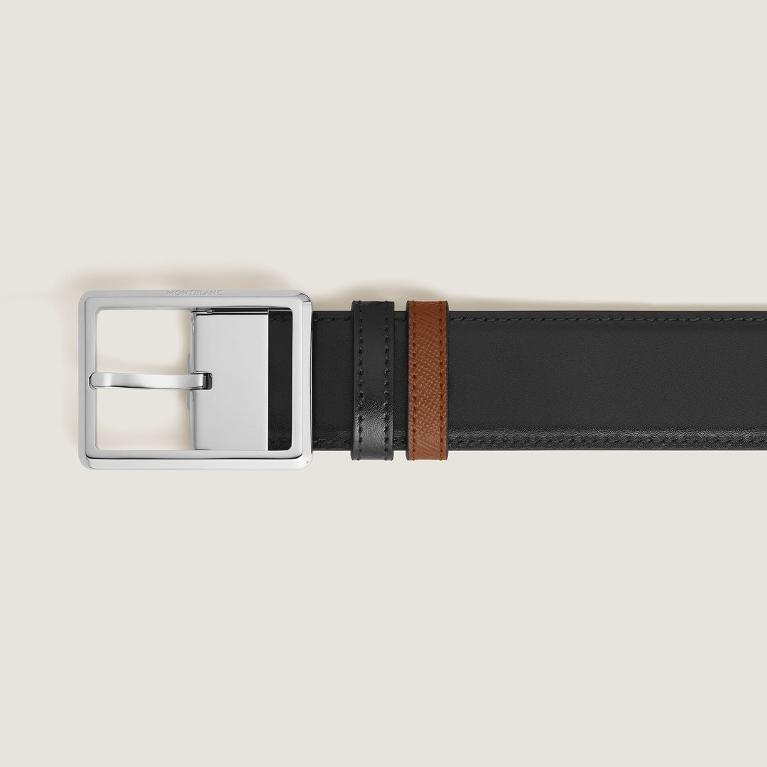 35 mm Reversible Belt in Sartorial Leather with Rectangular Buckle