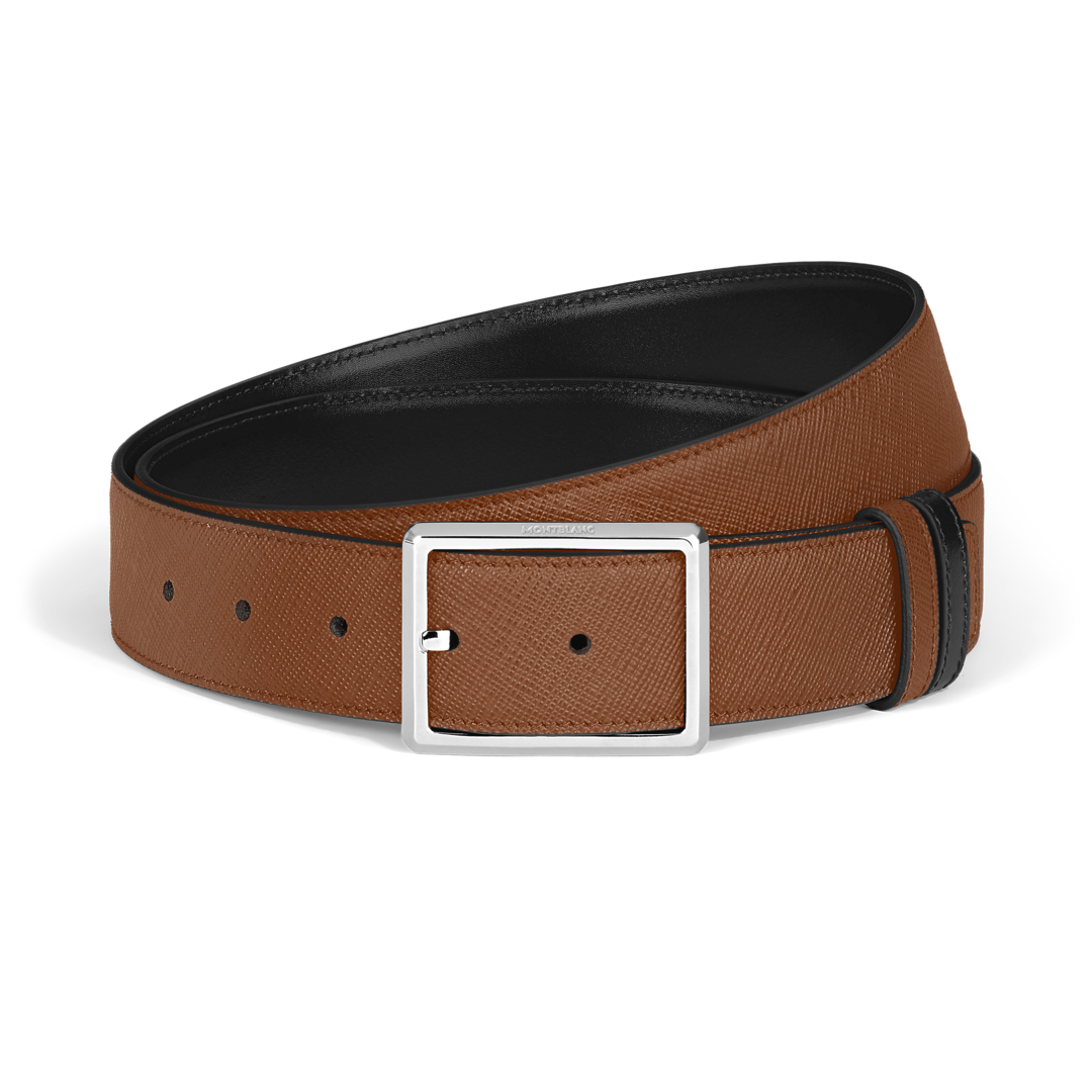 35 mm Reversible Belt in Sartorial Leather with Rectangular Buckle