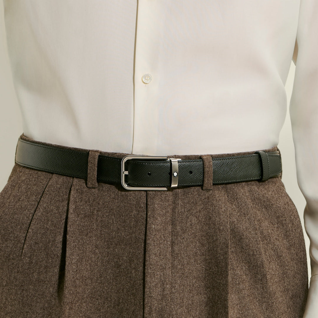 30 mm Reversible Belt in Sartorial Leather with Rectangular Buckle