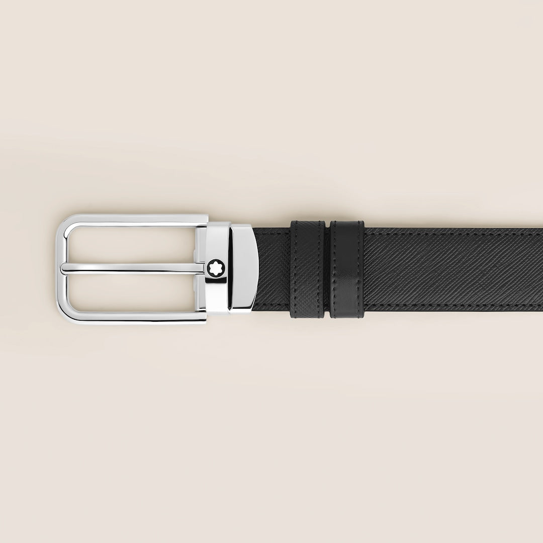 30 mm Reversible Belt in Sartorial Leather with Rectangular Buckle