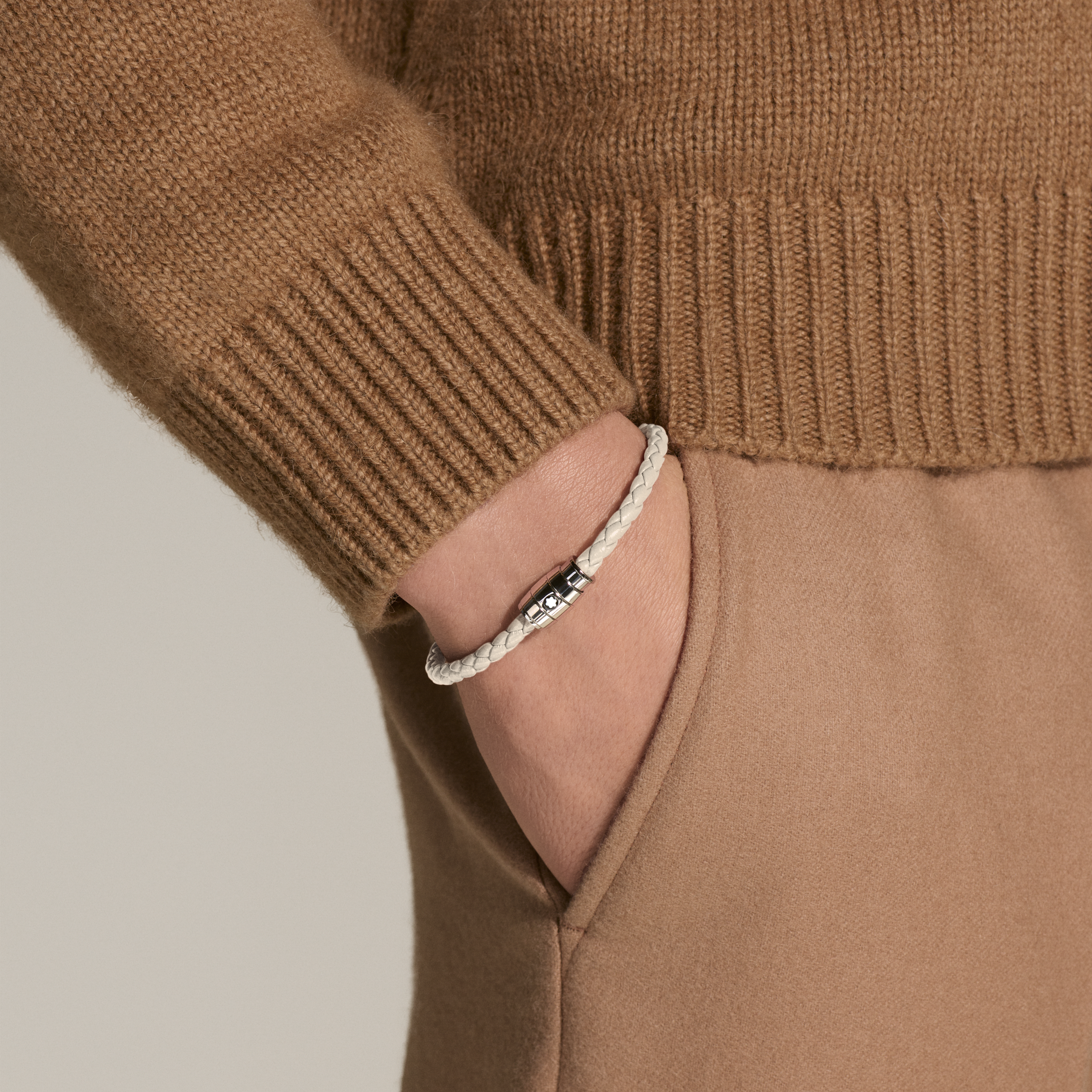 Bracelet, cuir souple, beige nuageux
