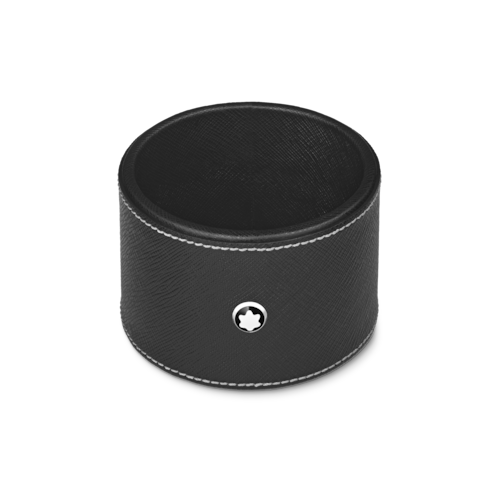 Round desk tray in black leather (Medium)