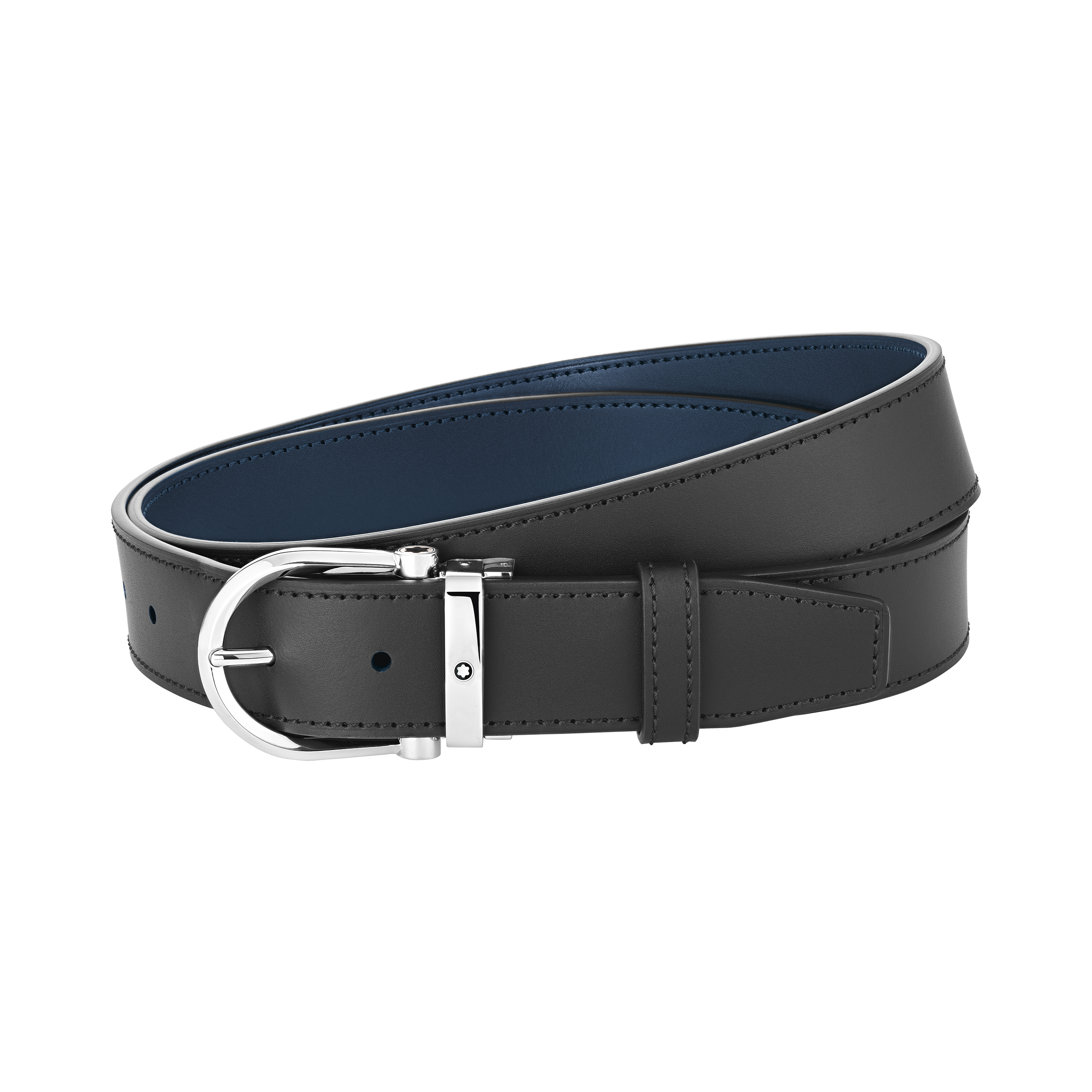 Horseshoe Shiny Stainless Steel Pin Buckle Belt Black/Blue