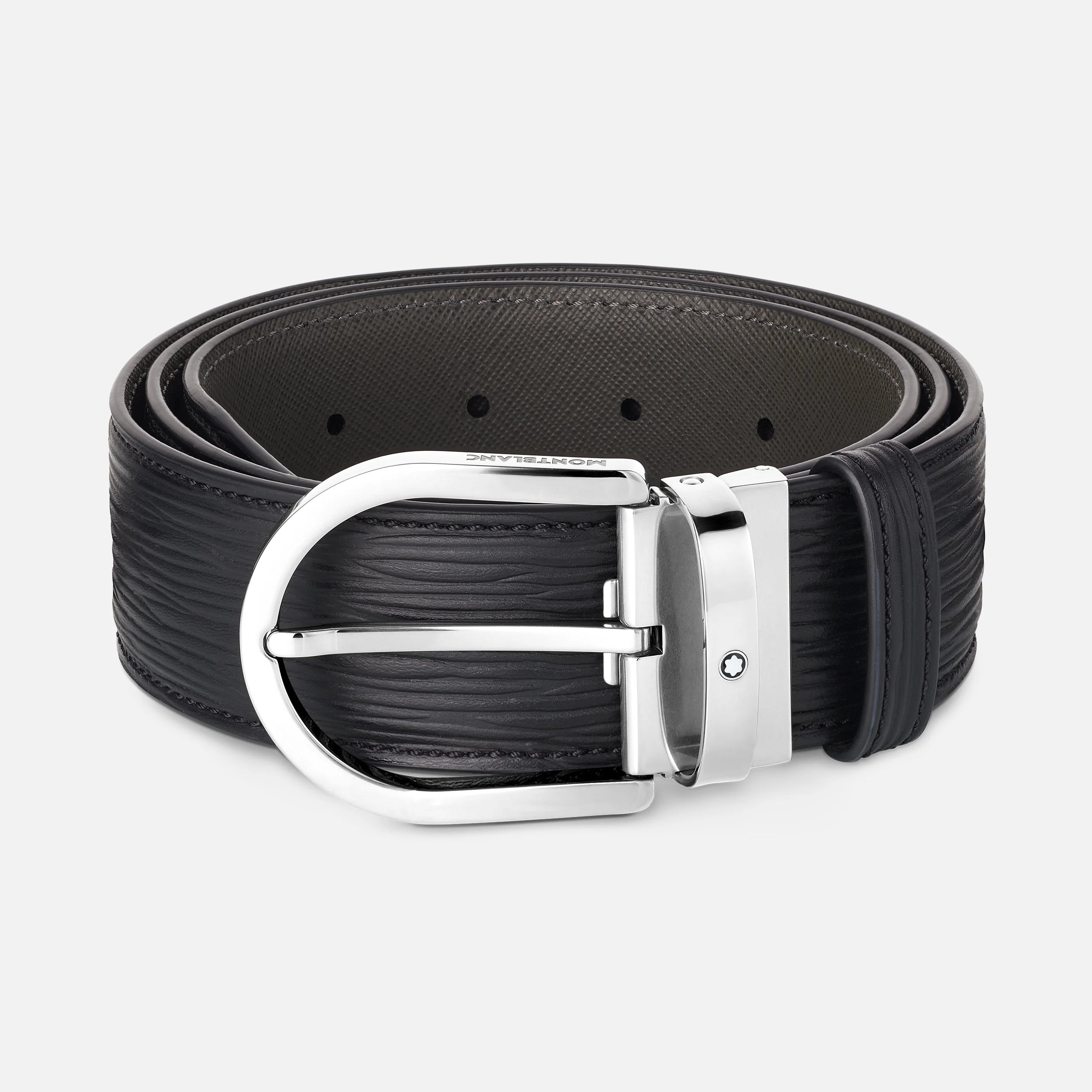 Ceinture en cuir noir imprimé boucle fer à cheval 40 mm