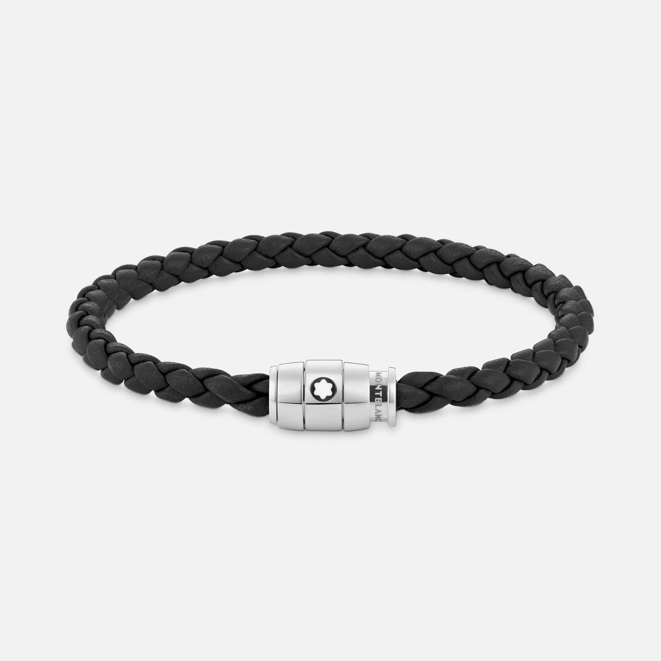 Bracelet Steel 3 rings closing and Black leather