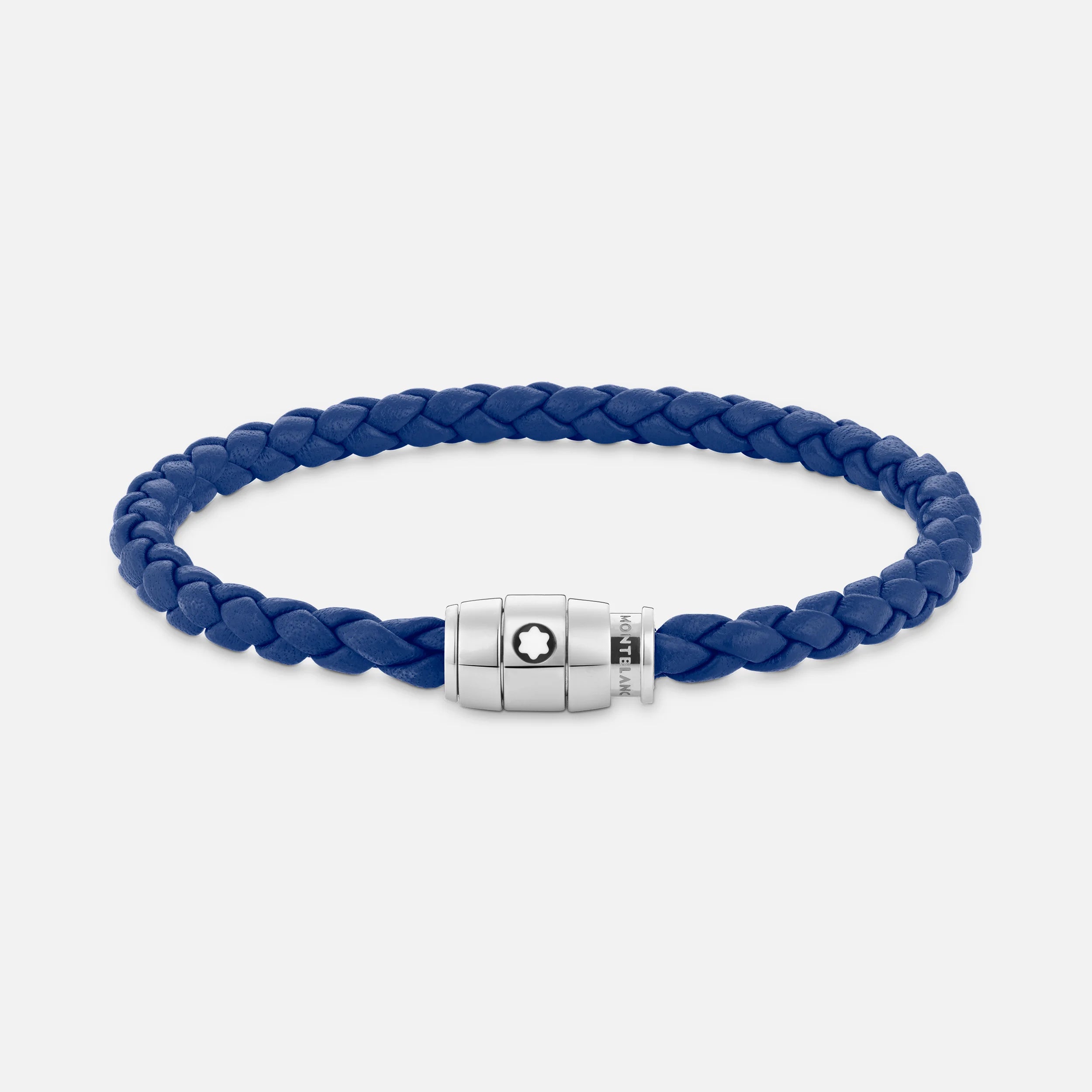 Bracelet Acier fermeture 3 anneaux et cuir Bleu