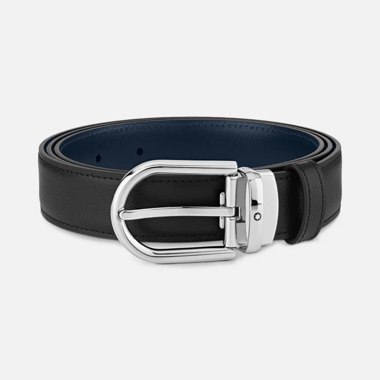 Horseshoe Buckle Black/Blue 30 mm Reversible Leather Belt