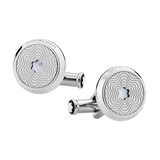 Cufflinks, round in stainless steel with exploding star pattern and mother-of-pearl snowcap emblem