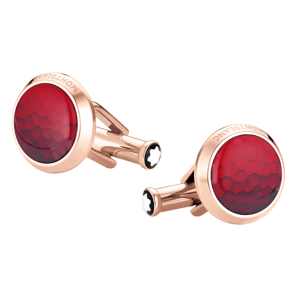 Boutons de manchette ronds en acier avec incrustation rouge