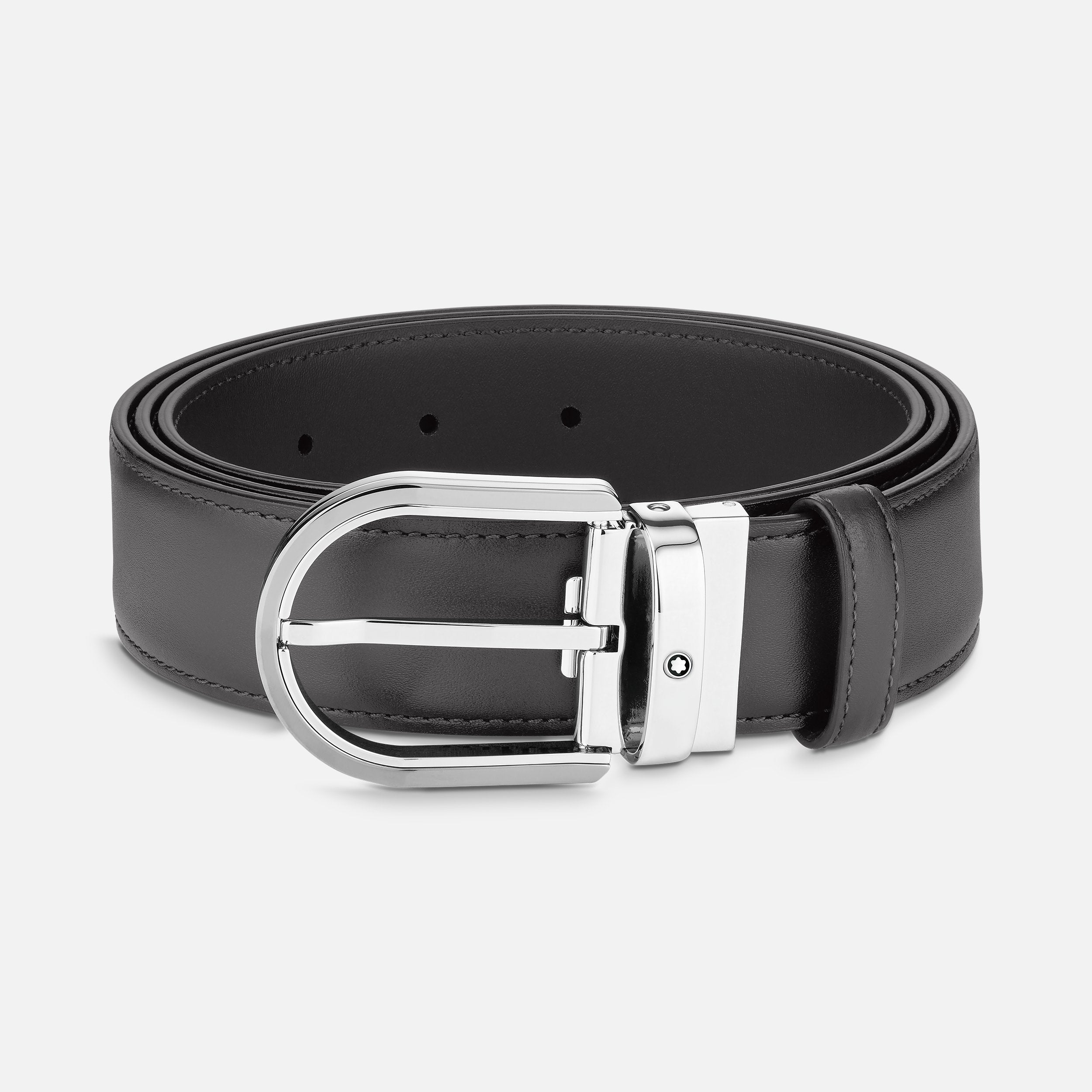 Horseshoe buckle gray 35 mm leather belt