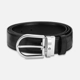Horseshoe buckle printed black/plain black 35 mm reversible leather belt