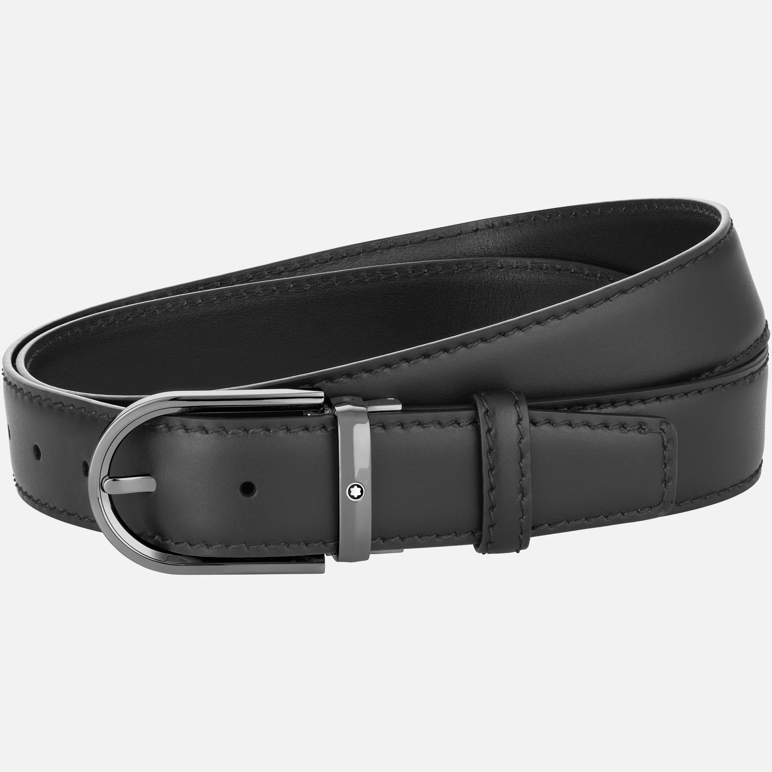 Horseshoe buckle black 35 mm leather belt