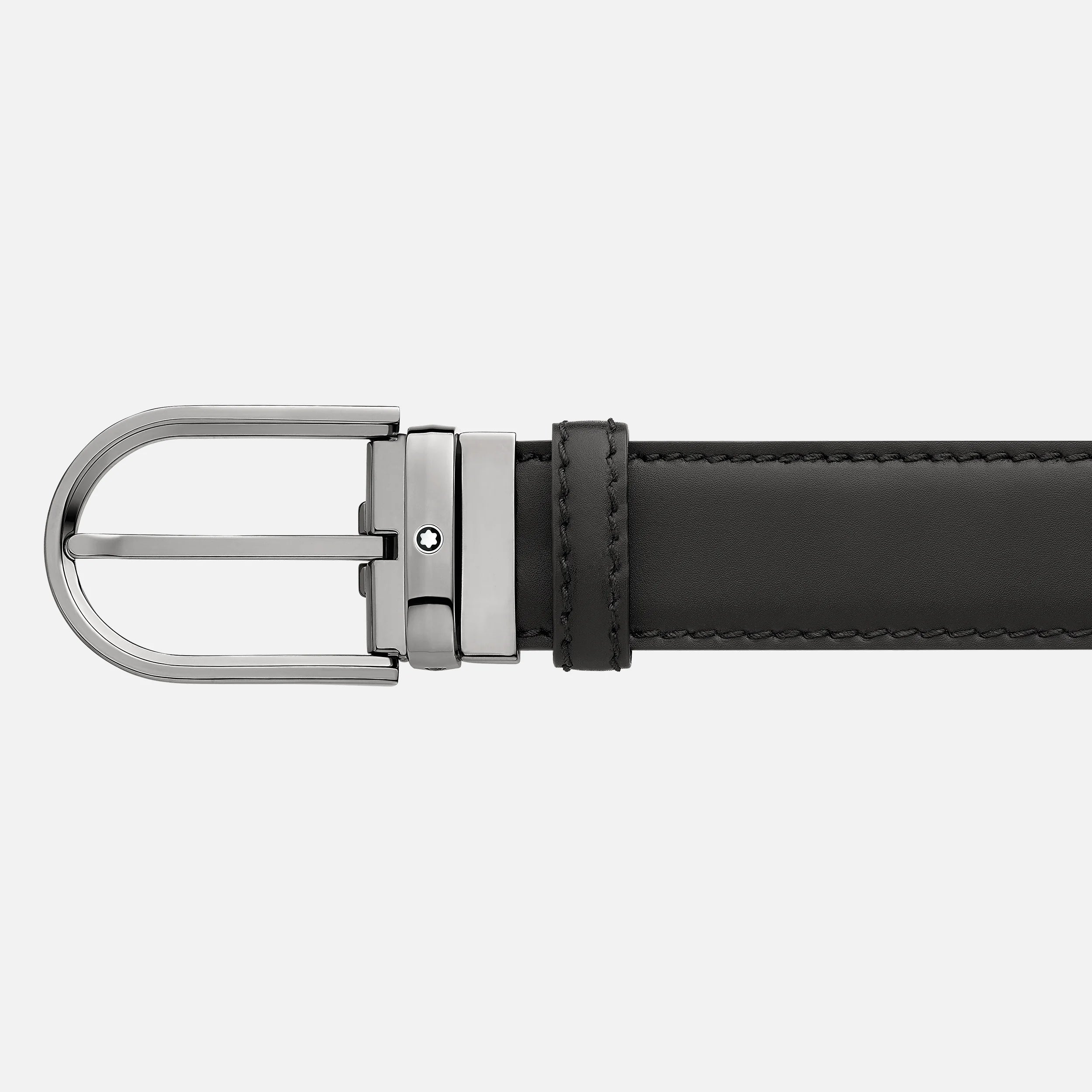 Horseshoe buckle black 35 mm leather belt