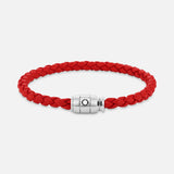 Bracelet acier 3 anneaux fermant et cuir rouge