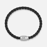 Bracelet acier 3 anneaux fermant et cuir noir