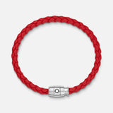 Bracelet acier 3 anneaux fermant et cuir rouge