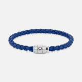 Bracelet acier 3 anneaux fermant et cuir bleu