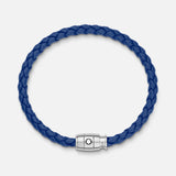 Bracelet acier 3 anneaux fermant et cuir bleu