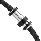 Bracelet en cuir noir tressé avec fermeture en acier, finition PVD noir et trois anneaux