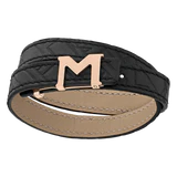 Bracelet Montblanc M Logo, bracelet noir gaufré avec fermoir en or rose