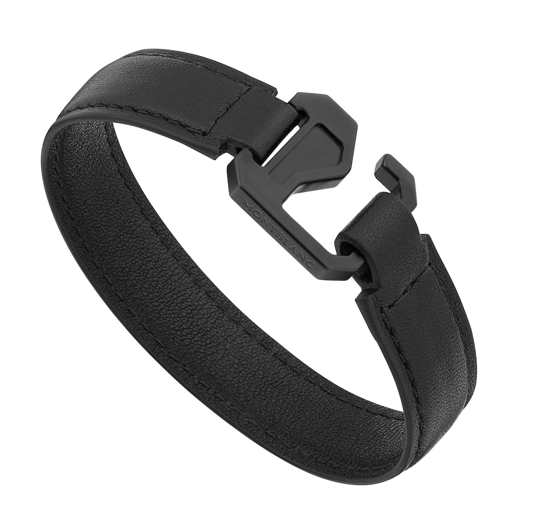 Bracelet in Black Leather with Steel Closing and Black PVD