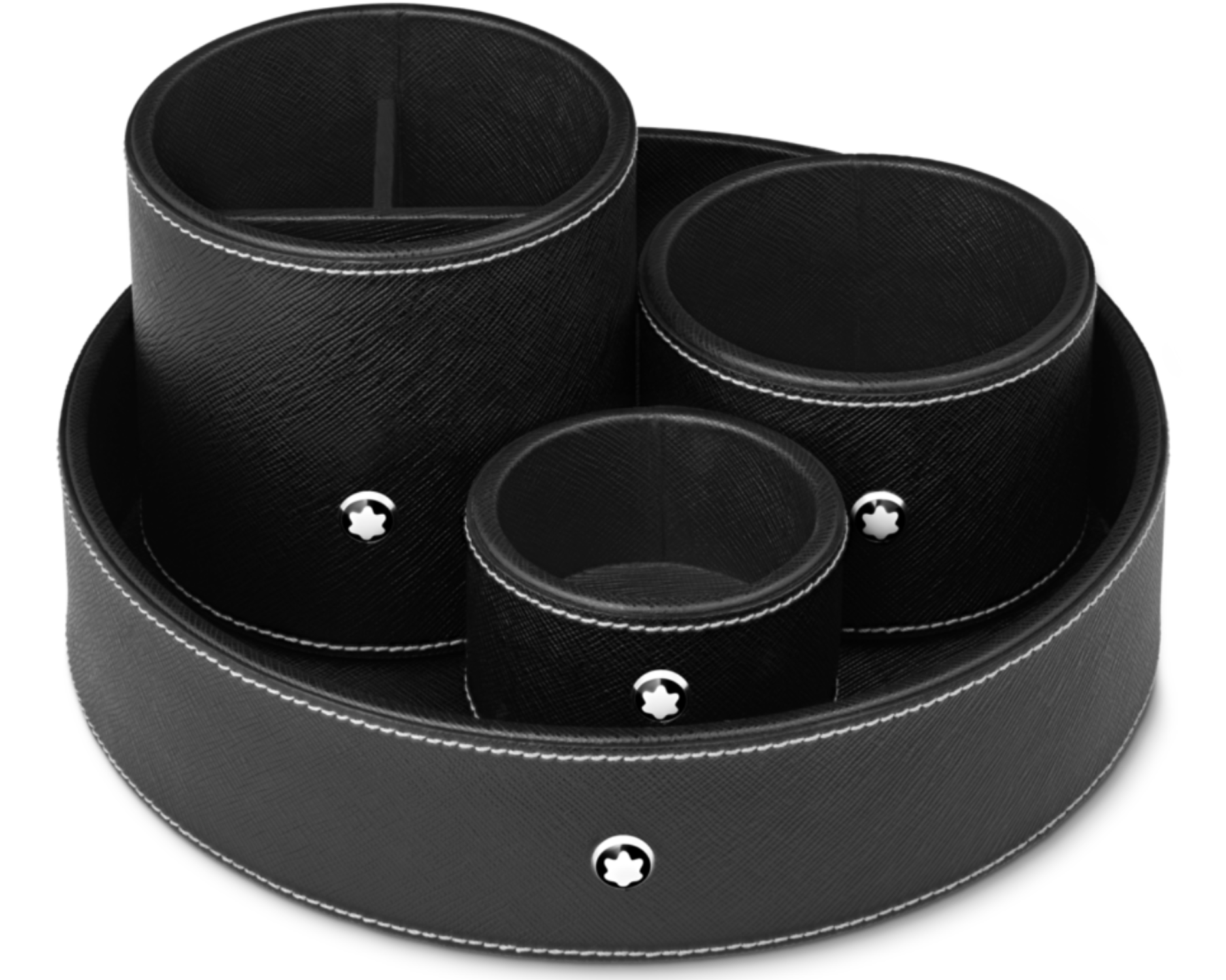 Plateau de bureau rond en cuir noir (Petit)