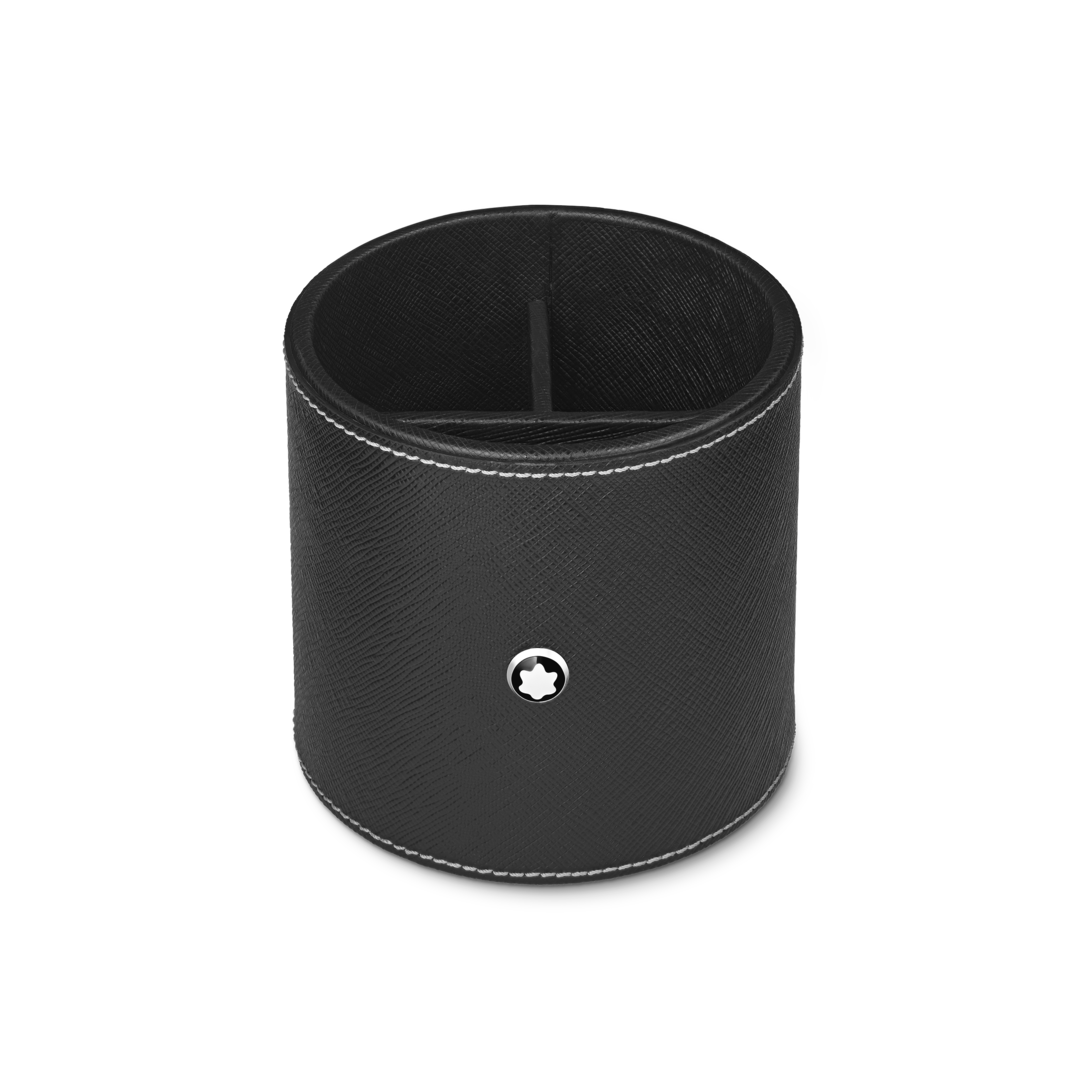 Round pen holder in black leather